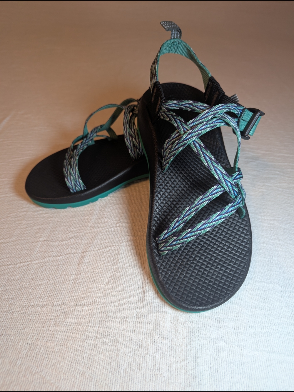 Chaco Women's Black and Teal Strappy Outdoor Sandals